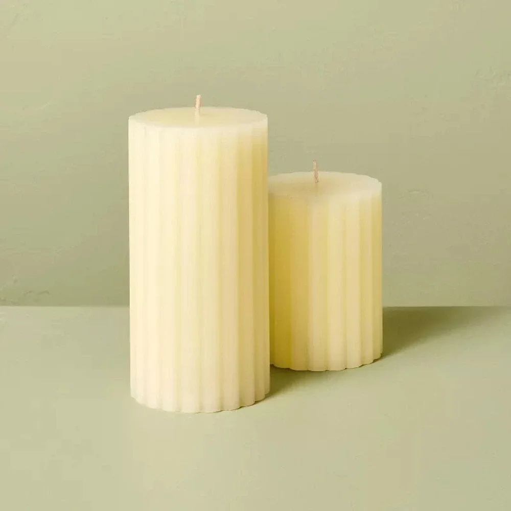 2ct Vertical Ribbed Pillar Candles Ivory - Hearth &‎ Hand Magnolia Target